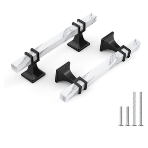 Haliwu 10 Pack White Marble Grain Cabinet Pulls, 3-3/4 inch Black Kitchen Handles, 2 Tone Solid Square Dresser and Drawer Hardware
