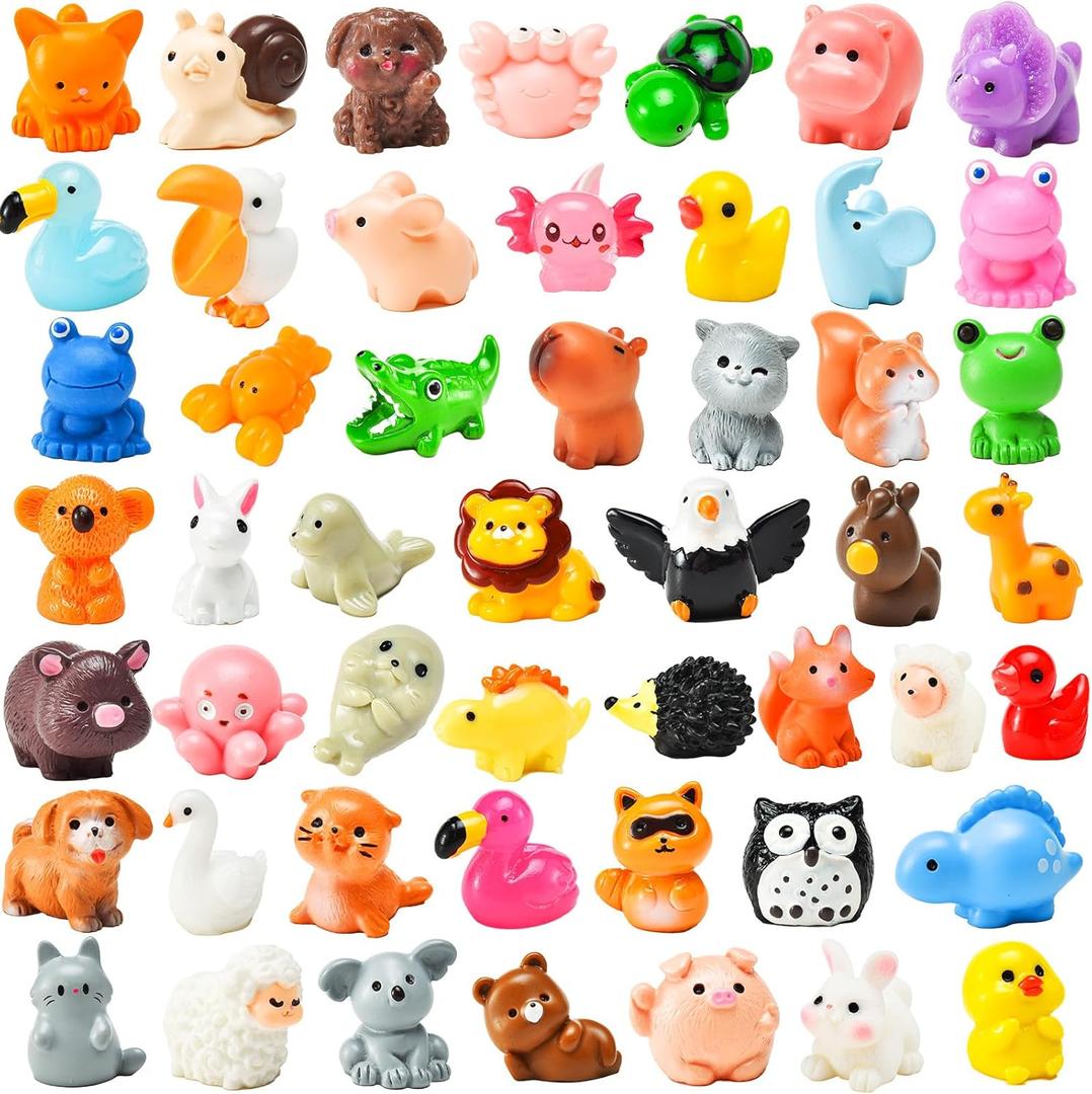 50 Pcs Mini Resin Animal Tiny Resin Animals Figurines Bulk Miniature Little to Hide Small Animal Figures Bulk for Micro Fairy Party Favors Garden Landscape Accessories Dollhouse Crafts Decor