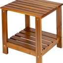 Utoplike Teak Side Table Outdoor, Patio End Table Double Layer, Wooden Coffee Accent Tables for Backyard, Garden, Bed, Living Room, Couch, Two-Tier