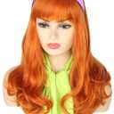 Topcosplay Daphne Wig Headband and Scarf Orange Wavy Wigs for Women or Girls