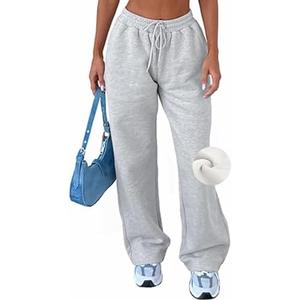 AROGONE Women's Casual Drawstring High Waisted Sweatpants Wide Straight Leg Lounge Pants with Pockets S