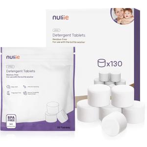 Nuliie 130 PCS High-Efficiency Detergent Tablets for Momcozy KleanPal Pro, Baby Brezza Pro, GROWNSY EaseClean Bottle Washer, Remove Milk Residue & Odor, Gentle Formula Safe