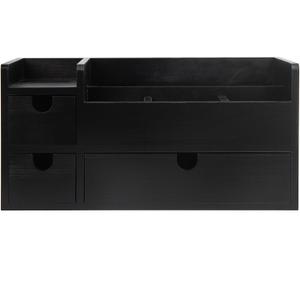 Vintage Black Wooden Desktop Organizer Removable Drawers Office Supplies Wood Storage Cabinet Caddy Box Stationery Pencil Slots Mail Holder Note Pads Accessories Home Makeup Tools Cosmetics