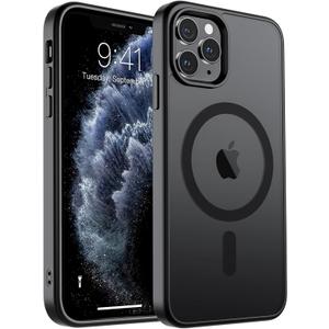 SUPFINE Magnetic for iPhone 11 Pro Max Case (Compatible with MagSafe) (Military Grade Drop Protection) Slim Translucent Matte Shockproof with Anti-Fingerprint Phone Case,Black