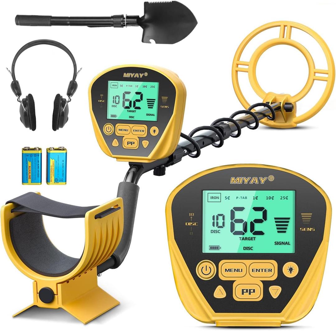 Metal Detector for Adults (German Patent 2024), Professional Metales Detectors with LCD Display, High Accuracy, Waterproof, Pinpoint, 5 Modes, 10" Coil, Lightweight (Yellow)
