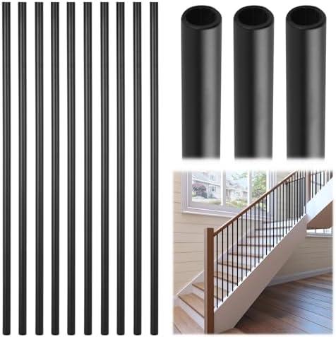 Patavin Iron Stair Balusters 5/8" Round 44" Long - 30-Pack Hollow Wrought Iron Plain Spindles for Classic Indoor Staircases, Satin Black