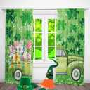 St. Patrick's Day Window Curtain Lucky Shamrock Green Truck Spring Party Glitter Botanical Curtains Living Room Bedroom Decoration Window Decorative Supplies Drapes 2 Panel