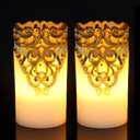 Eldnacele Flameless Christmas Gold Candles with 5H Timer, Flickering Real Wax Battery Operated Pillar Candles for Christmas Holiday Decoration Gold (D3 x H6)