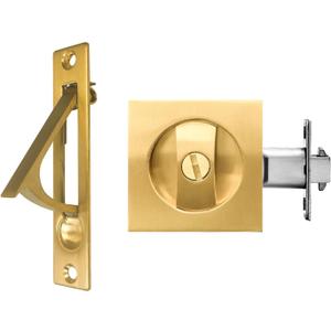 Gold Pocket Door Lock with Edge Pull - Recessed 2 Sided, 2 3/8" Backset, Suitable for Bathroom, Bedroom etc - Invisible Hardware for 1 3/8" to 2 3/16" Thickness Door