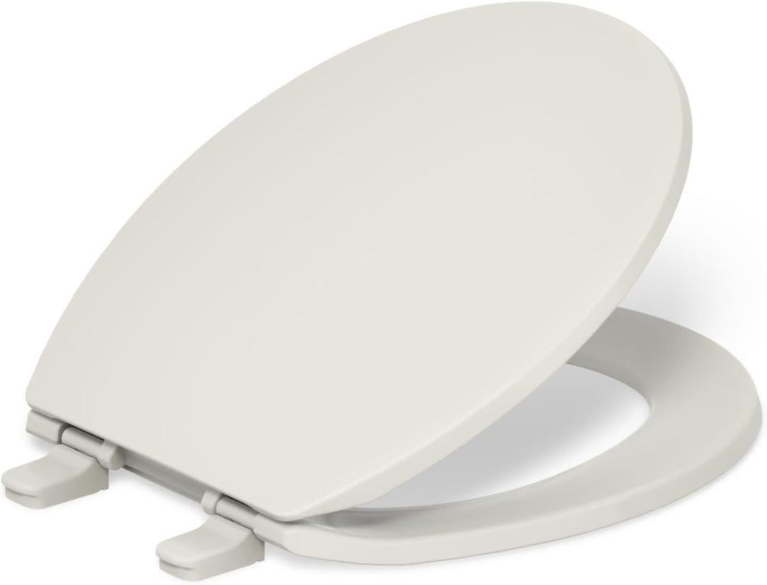 KOHLER K-4775-47 Brevia Round Toilet Seat with Quick-Release Hinges And Quick-Attach Hardware For Easy Clean, Almond