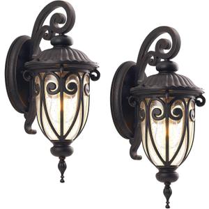 18 Inch Outdoor Porch Wall Lights Mount for Patio, Bronze Exterior Wall Lantern for House Front Door, 2 Pack Outside Sconce Lighting with Clear Seeded Glass for Garage Entryways