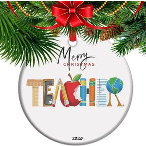 Teacher Appreciation Gifts, 2025 Christmas Ornament, Teacher Memory Ceramic Keepsake, Thank You Gift, End of Year Teacher Appreciation (C5)
