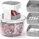 KEOUKE Multifunctional Vegetable Chopper Bowl White - 3 Interchangeable Blades Potato French Fry Cutter with Container & Storage Box Food Chopper Dicer for Cucumber, Tomato, Carrot, Onion