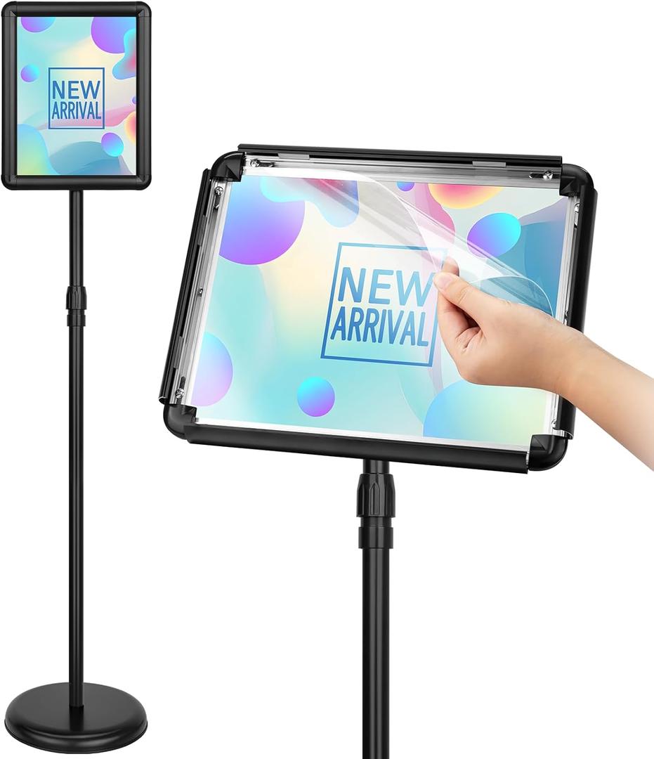 JEAWIWI 1Pcs 8.5 x 11 Inches Sign Holder Stand - Adjustable Rotatable Snap-Open Pedestal Frame for Indoor & Outdoor Displays