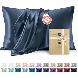 Bedsure Satin Pillowcase 2 Pack Similar to Silk Pillow Cases Standard Size, Pillow Case for Sleeping Women with Envelope Closure, Gifts for Women Men, Blue, 20x26 Inches