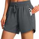 Ksmien Women's 5" Athletic Running Shorts Quick Dry Lightweight Workout Gym Shorts with Zipper Pockets UPF 50+, Size: L