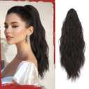 SOFEIYAN Ponytail Extension 16" Curly Wavy Claw Clip Ponytail Hair Extensions Small Claw Clip in Hairpiece Fluffy Clip on Pony Tails Jaw Clips for Women Synthetic Hairpiece, Dark Brown Tend to Black