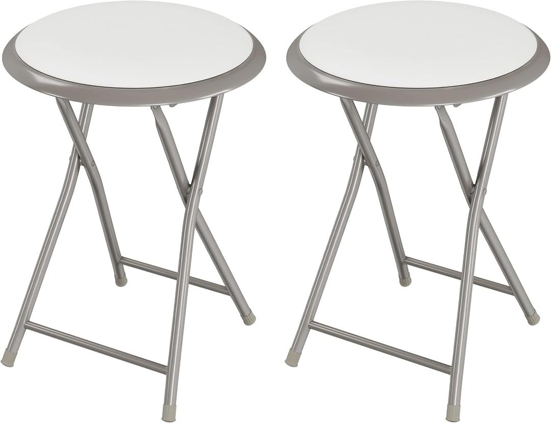 Lavish Home Portable Folding Stool with Backless Seat Set of 2, White, 18”