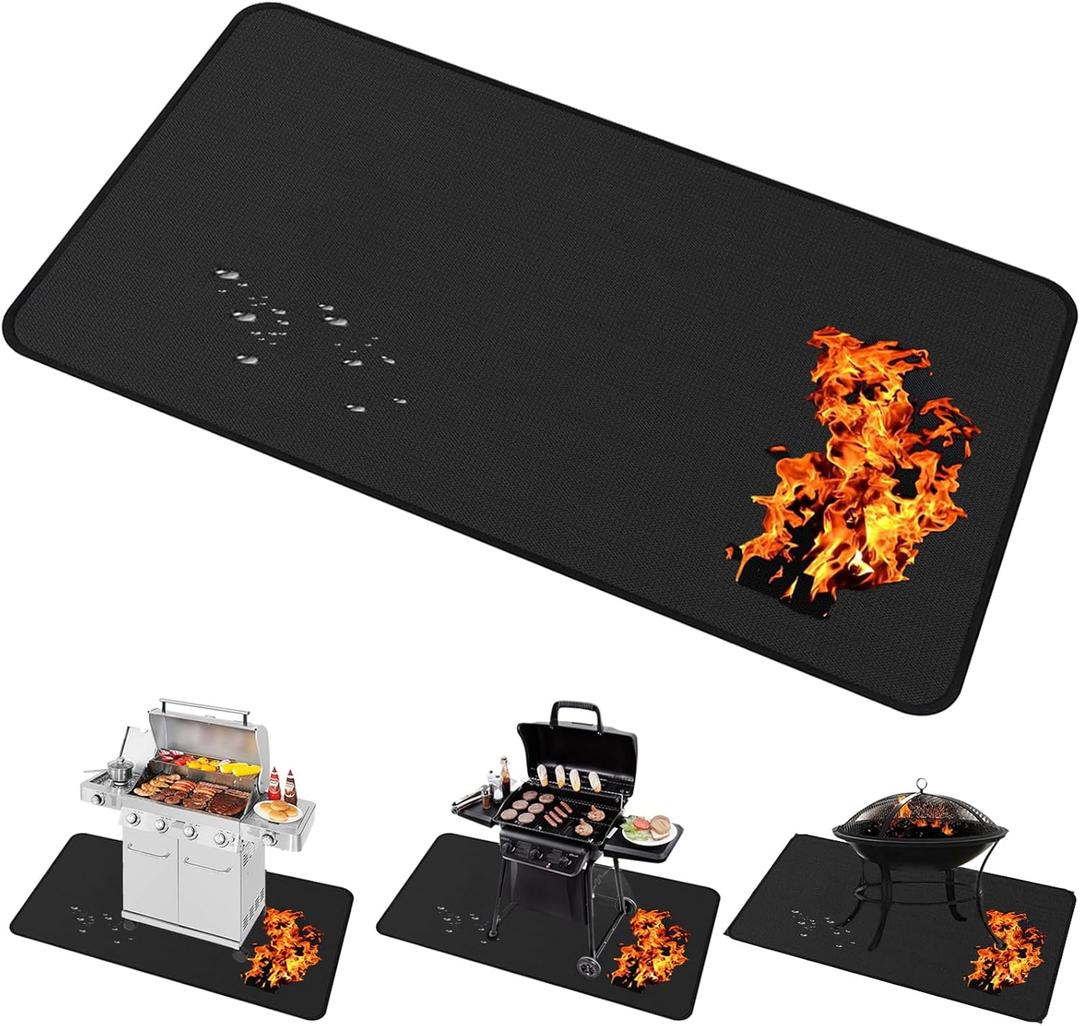 Large 65x40 inch under Grill Mats for Outdoor Grill - Double-sided Fireproof Fire Pit Mats for under Fire Pit Fireplace- Waterproof BBQ Mat Under BBQ -Grill Floor Pad for Patio Deck Protector