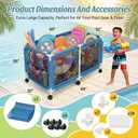 280 Gallon 69" Pool Storage Bin XXL Extra Large Swimming Pool Float Storage Bin, Pool Noodles Holder, Toys, Floats, Balls and Floats Equipment Mesh Rolling Bin for Garden Lawn, 69" Lx32 Wx35 H (Blue)