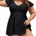 Edelqual Women's Plus Size Tankini Swimsuits Swim Dress Tummy Control Bathing Suits Two Piece High Waisted Swimwear 2025 (5X-Large Plus, Black)