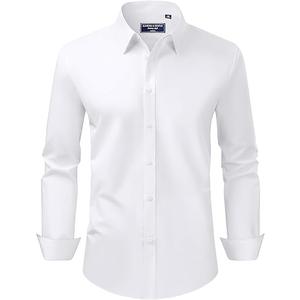 Alimens & Gentle Men's Dress Shirt Regular Fit Stretch Stain Shield Long Sleeve Solid Business Wedding Button Down Shirts, XL, White