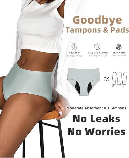 TIICHOO Period Underwear Heavy Flow High Waisted Period Bikini Panties Leakproof Underwear Briefs Pack of 3, XL