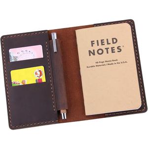 Leather Notebook Cover for Field Notes, Handmade Journal Cover for Moleskine Cahier Journal, Leather Cover with Pen Holder fits 3.5" x 5.5" Pocket Notebook - Coffee