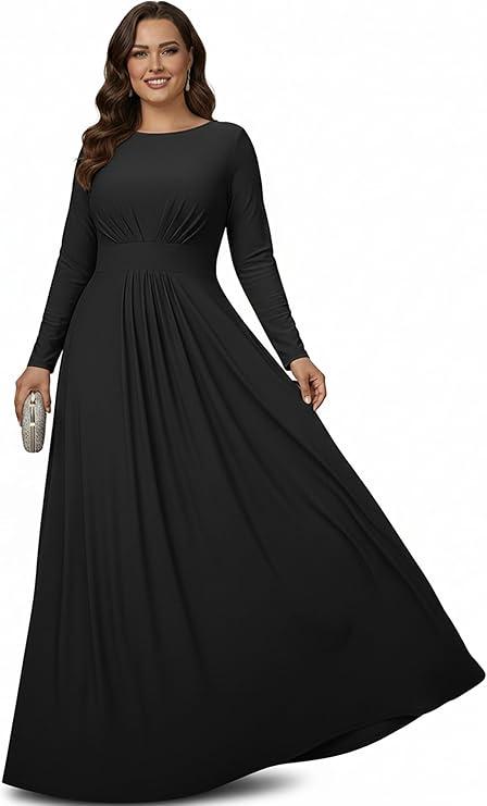 Womens 2026 Long Sleeve Soft Flowy Empire Waist Fall Winter Party Gown
 Size Large