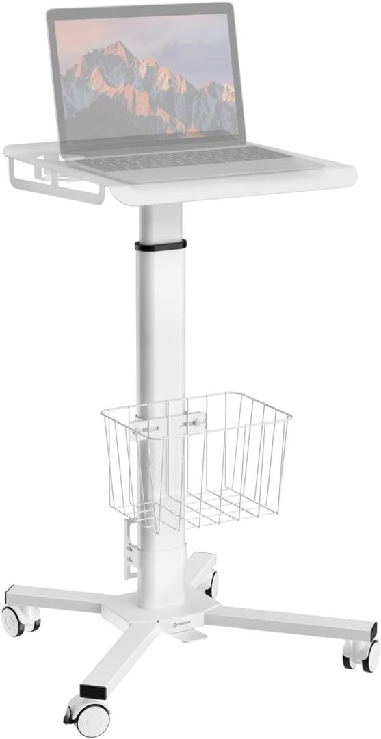 ONKRON Mobile Laptop Cart on Wheels, Load up to 17.6 lbs, Standing Rolling Desk Adjustable Height, Portable Workstation for Laptop/Small Computer Cart for Couch, Home, Office White