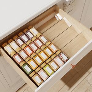 Spice Drawer Organizer, 4 Tier Clear Acrylic Expandable From 13" to 26" Seasoning Jars Drawer Insert, Kitchen Drawer Spice Rack Tray for Cabinet/Countertop (8 Pcs x 13 inch Width)