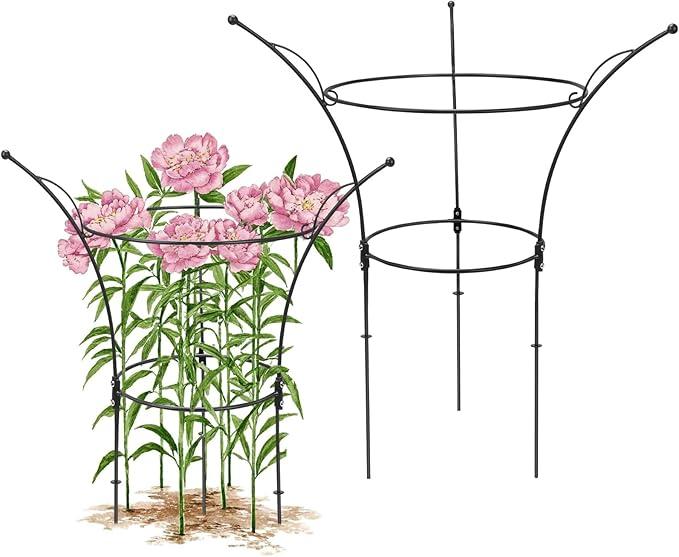2 Pack Large Peony Cages and Supports,23.2" H X 13.4" D Metal Peony Support Rings,Tall Plant Support Garden Stakes for Outdoor Plants and Other Flopping Flowers