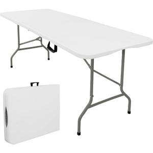 Folding Tables with Carrying Handle Lightweight Rectangular Portable Plastic Camping Table Steel Legs for Party, Dining, Wedding, Events, Picnic Indoor, Outdoor (5FT, White)