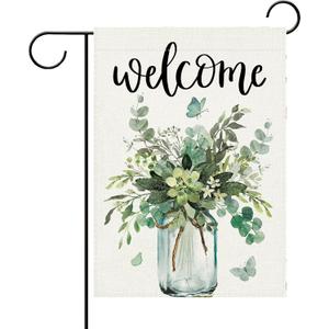 3 x Welcome Spring Summer Green Plants Decorative Garden Flag