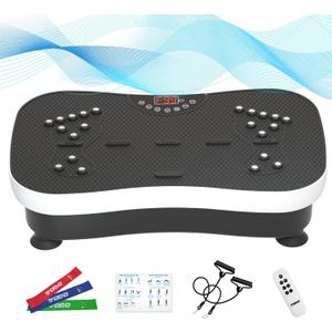 TODO Vibration Plate Exercise Machine Whole Body Vibration Machine with Remote Control for Pain Relief, Lymphatic Drainage, Weight Loss(3 Resistance Loops/Resistance Bands)