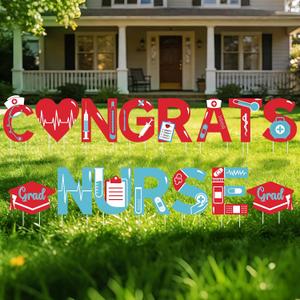 15 Pcs Nurse Graduation Yard Signs with 30 Stakes Nursing Graduation Decorations for Outdoor Waterproof Grad Cap Congrats Nurse Lawn Signs for Medical School Garden Grad Celebration Supply