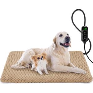 INVENHO Pet Heating Pad for Cats & Dogs, Waterproof, Adjustable Temp with Timer, Electric Pad (L: 35" x 24", Brown)