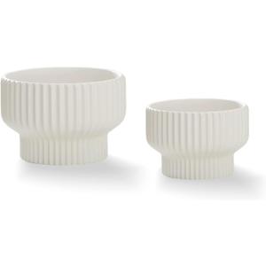 Puoyik 2 Piece Set of Flower Pots 8/6 inches, Ceramic Flower Pots with Drainage Holes, Indoor and Outdoor Plant Flower Planter (7.8/5.9 White)