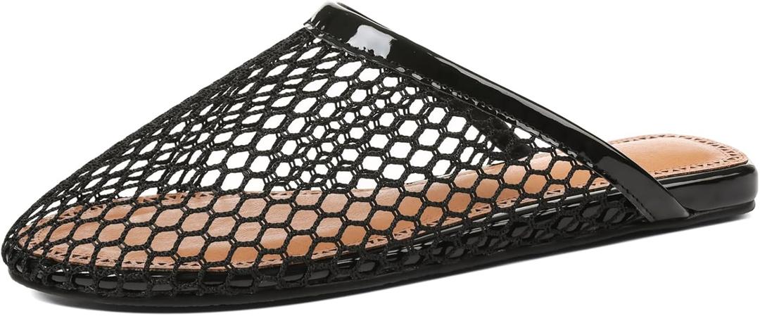 Women's Mesh Mules Breathable Slip-On Net Flats Lightweight Mesh Ballet Flats for Women for Casual Or Indoor Wear (6, Black)