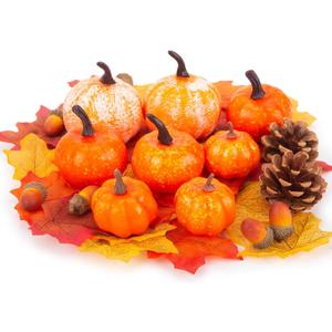 HANSGO 50 PCS Artificial Pumpkins Set Fall Decorations, Fake Pumpkins, Pinecones Acorns and Maple Leaves for Harvest Decorating Thanksgiving Table Decor