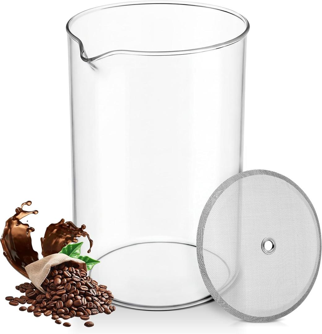 51oz French Press Carafe Replacement with Stainless Steel Filter, High-Heat Borosilicate Glass Replacement Fits Most 51oz 12 Cup/1.5L French Press Coffee Makers