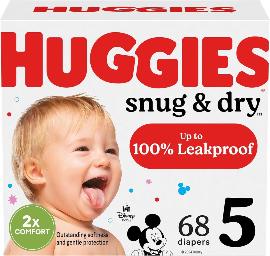 Huggies Size 5 Diapers, Snug & Dry Baby Diapers, Size 5 (27+ lbs), 68 Count, Packaging May Vary