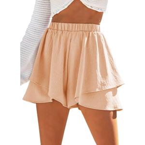 YOCUR Womens Flowy Casual Shorts Boho Simple Ruffle Tiered Skorts High Waist Wide Leg Loose Beach Vacation Cute Shorts