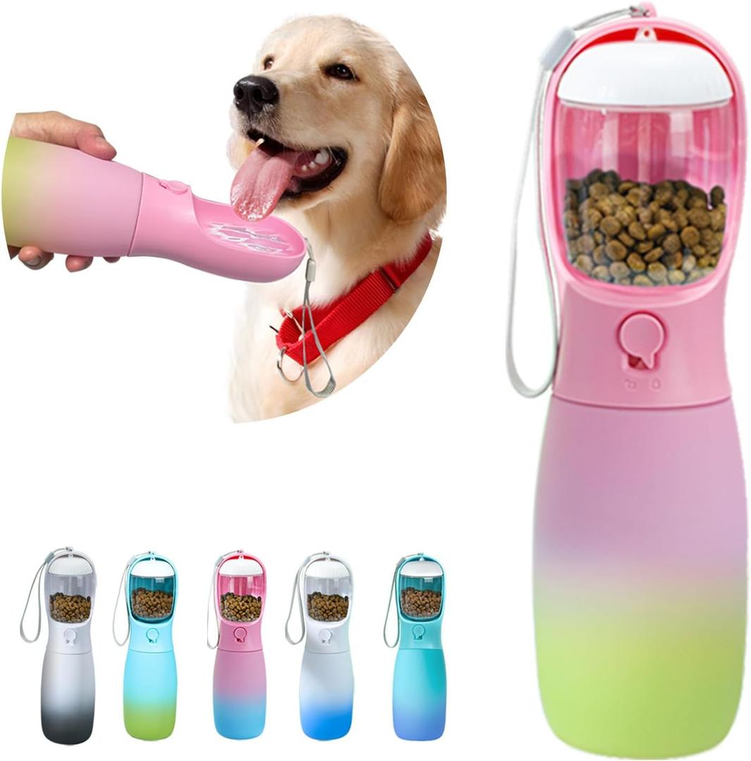 Dog Water Bottle Portable, 19Oz Large Capacity Dog Water Dispenser, Food Grade Pet Accessories for Small Dogs Large Breed, Travel Pet Water Bowl for Outdoor, Dog Birthday Gifts (Pink&Green)