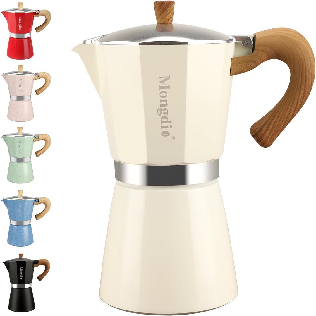 Mongdio Stovetop Espresso Maker Moka Pot, Cuban Coffee Maker Stove top Coffee Maker Moka Italian Espresso Greca Coffee Maker Brewer Percolator, 9 Espresso Cups, 15 oz - White