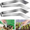 PURPLE STAR 1N 2 Pcs Seedling Transplant Tongs- 8.7 Inch Stainless Steel Gardening Plants Transplant Tongs- Seedling Remove Transplant Pliers for Reducing Root Damage, Silver