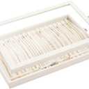 Lolalet Jewelry Organizer Tray with Lid, 18 Hooks Velvet Necklace Organizer Holder Storage Box for Drawer -Beige
