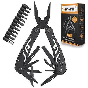 26-in-1 Multitool，Professional Stainless Steel Multi Tools ，Multitool Pliers Pliers Pocket Knife with Heavy Duty Screwdriver Sleeve, Replaceable Bits Multitools for Outdoor, (black)