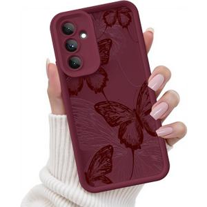 for Samsung Galaxy A35 5G Case, Creative Butterfly Pattern Design for Girl Women, Soft Silicone Shockproof Anti-Scratch Protection Phone Cover for Galaxy A35 (Burgundy Red Butterfly)