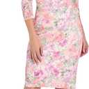 R&M Richards Women's Elegant Floral Lace Sheath Dress | 3/4 Sleeve Knee-Length U-Back Pencil Gown | Cocktail Party Attire 12P
